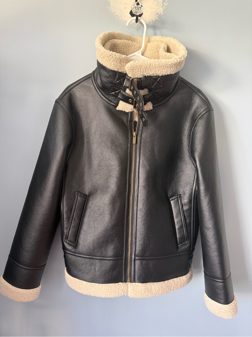 The Normal Brand Black Bomber Jacket with Cream Sherpa Trim
